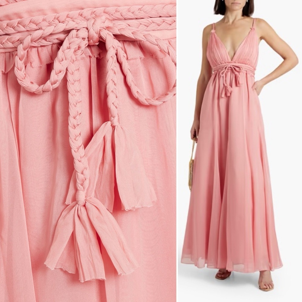 NWT ALICE + OLIVIA Carisa braid-trimmed chiffon gown in Rose Size 6 - Picture 4 of 10